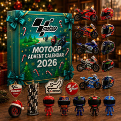 Calendrier de l'Avent MotoGP 2026 et ses ornements motos, casques et pilotes