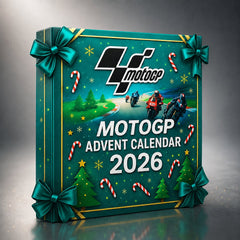 Calendrier de l'Avent MotoGP 2026 de trois quarts, logo MotoGP et liseré doré
