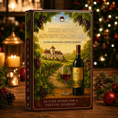 Coffret du calendrier de l'Avent vin 2026 avec décor de vignoble et cases numérotées