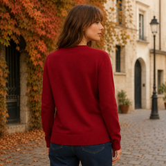 Dos uni du cardigan femme rouge avec bord inférieur en côtes