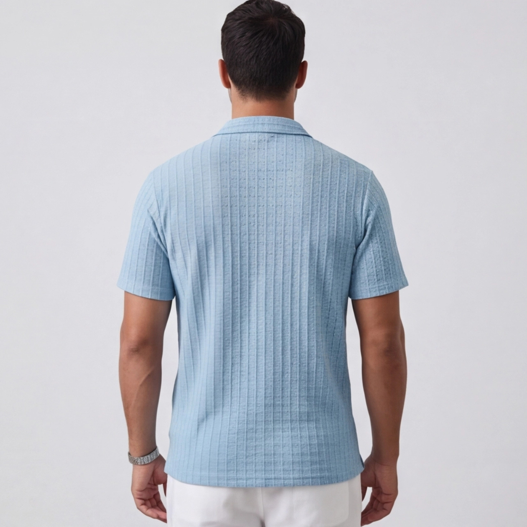 Chemise homme ajourée bleu clair vue de dos