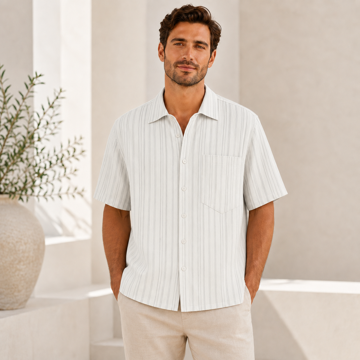 Chemise homme manches courtes texturée blanc, vue de face