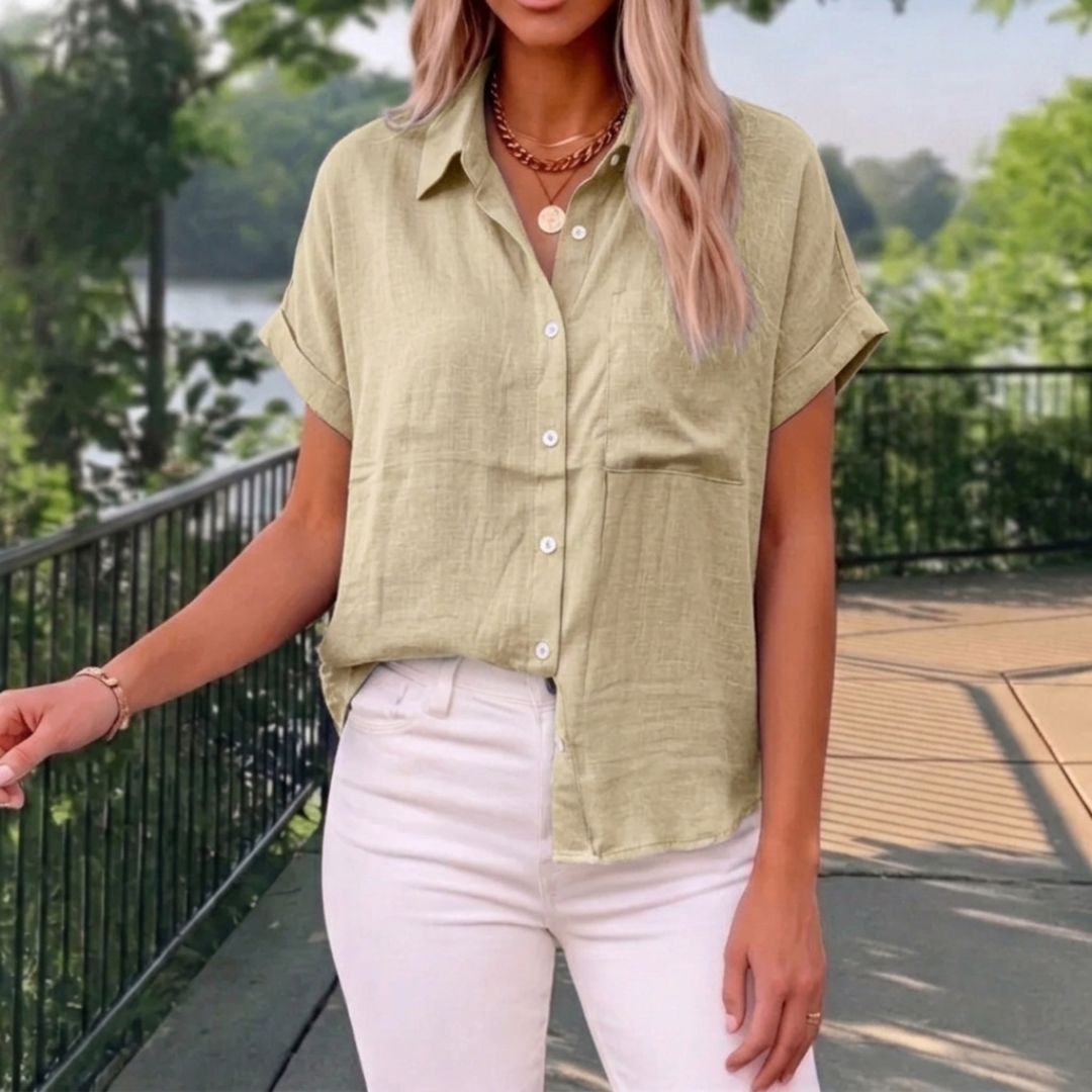 Chemisier femme abricot manches courtes coupe décontractée