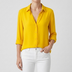 Chemisier femme jaune boutonné manches longues vue de face
