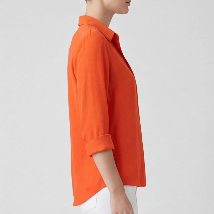 Chemisier Roxy orange vue de profil gauche manches longues