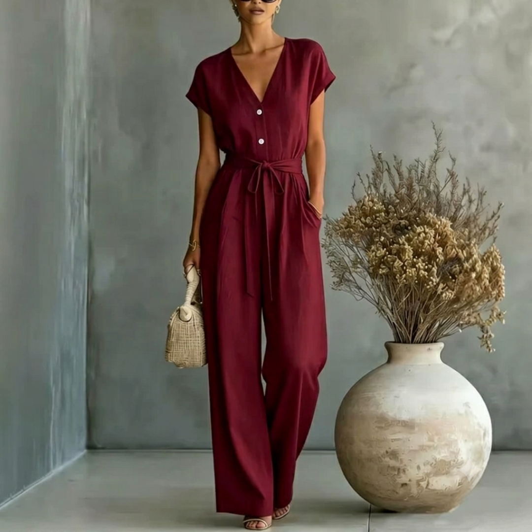 Combinaison femme bordeaux manches courtes jambes larges