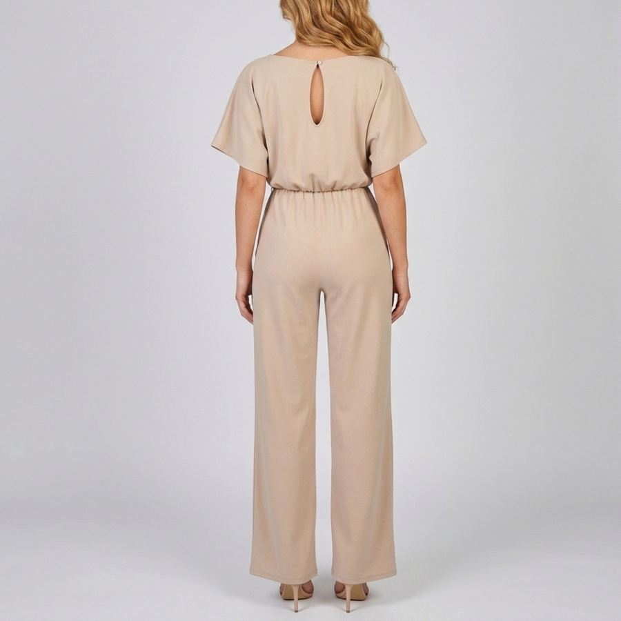 Combinaison Sophie beige jambes larges vue de face fond gris