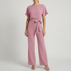 Combinaison femme rose ceinture à nouer col bateau jambes larges