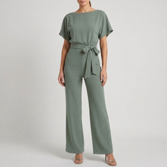 Combinaison femme vert clair col bateau ceinture cravate coupe large