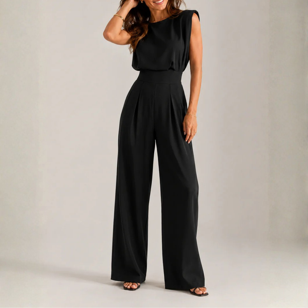 Combinaison Skye noire sans manches coupe large, vue de face