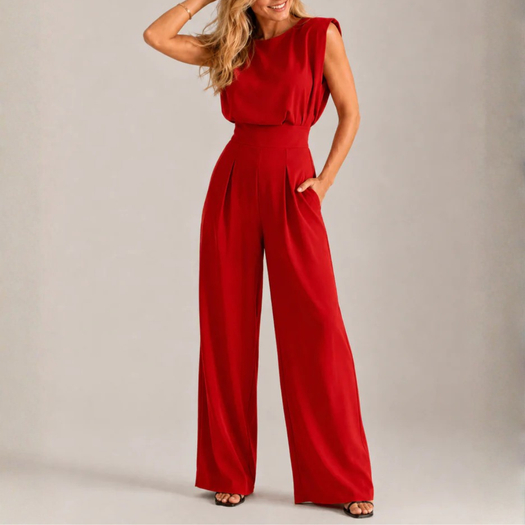 Combinaison Skye rouge sans manches coupe large, vue de face