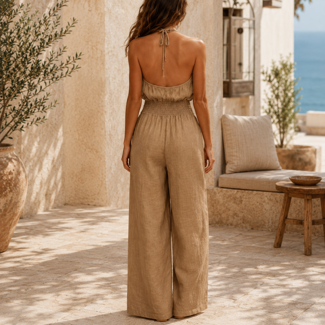 Dos de la combinaison kaki montrant l'attache du col halter