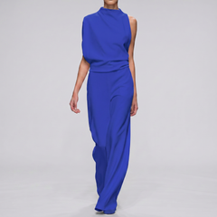 Combinaison longue bleue sans manches jambes larges