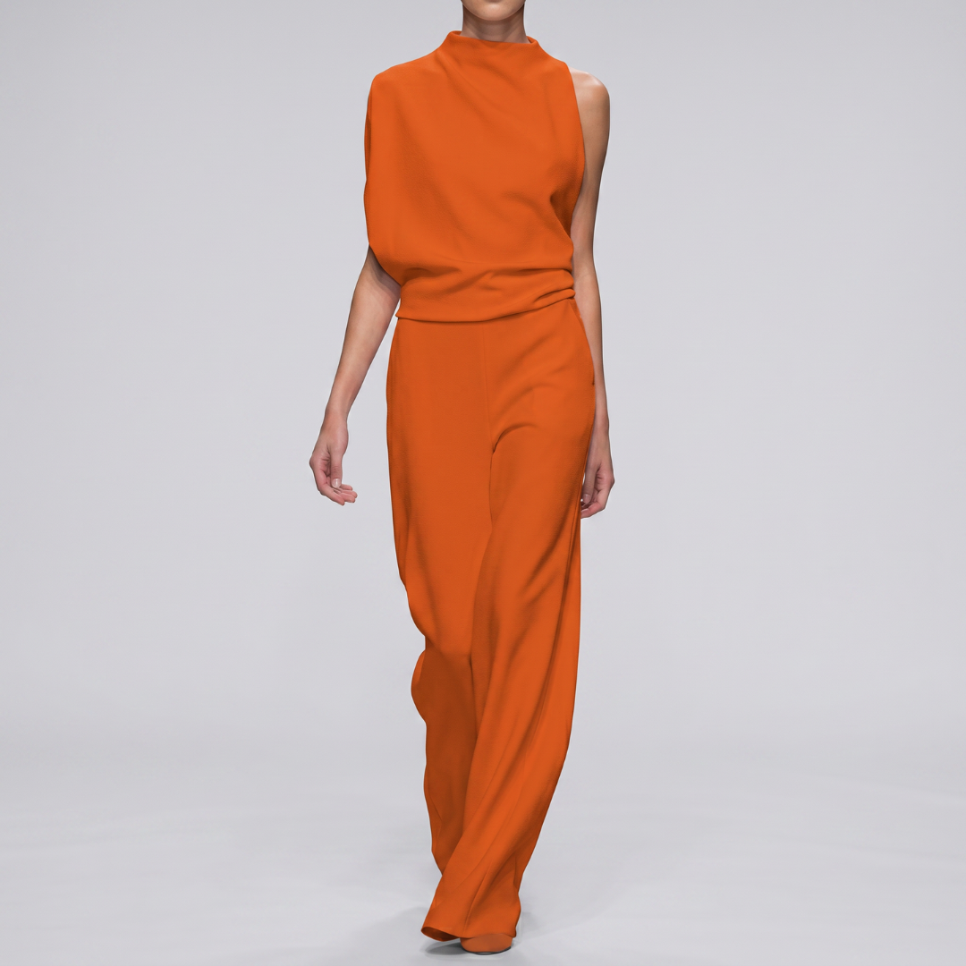 Combinaison longue orange col montant sans manches vue de face