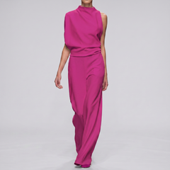 Combinaison longue rose col montant sans manches
