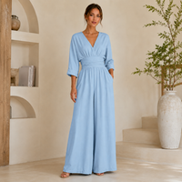 Combinaison Femme Longue Col V Manches Longues Fluide Été Bohème | Cheska