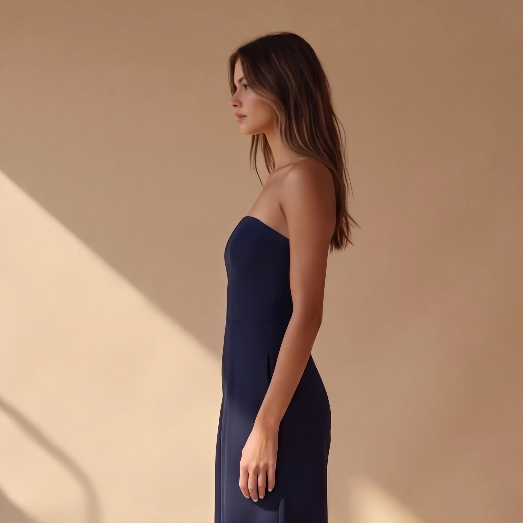 Combinaison femme fluide bleu marine coupe palazzo profil droit