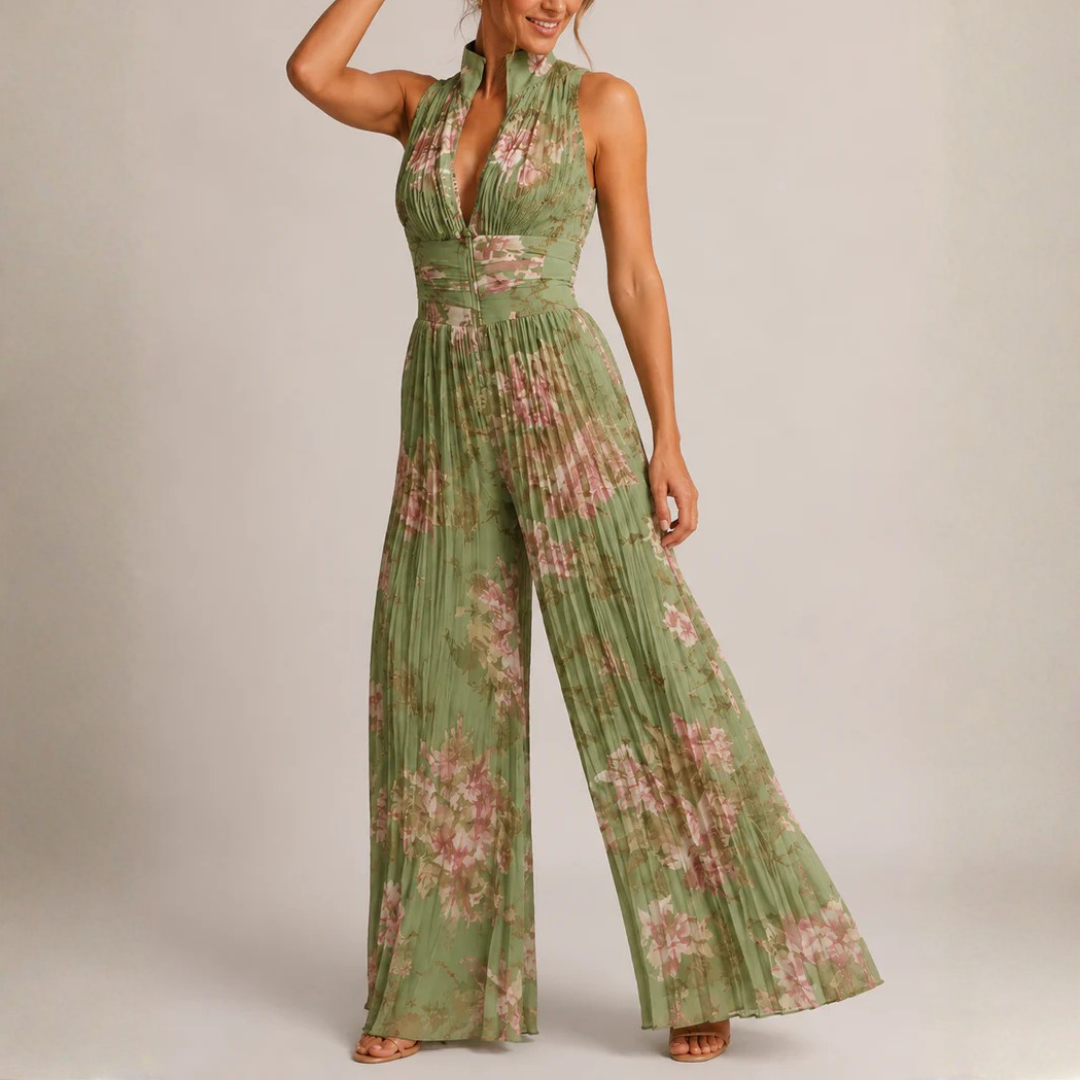 Combinaison florale col halter coupe large vue de côté