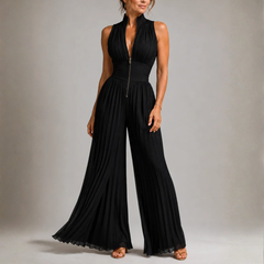 Combinaison femme noire col halter sans manches vue de face