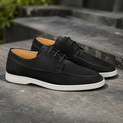 Derbies homme noirs à lacets, bout mocassin surpiqué et intérieur ton beige