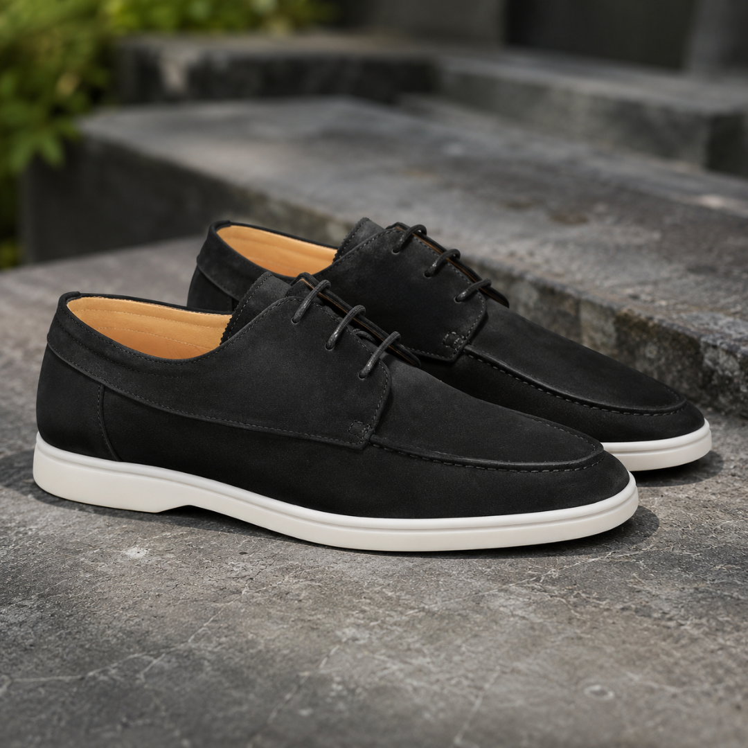 Derbies homme noirs à lacets, bout mocassin surpiqué et intérieur ton beige