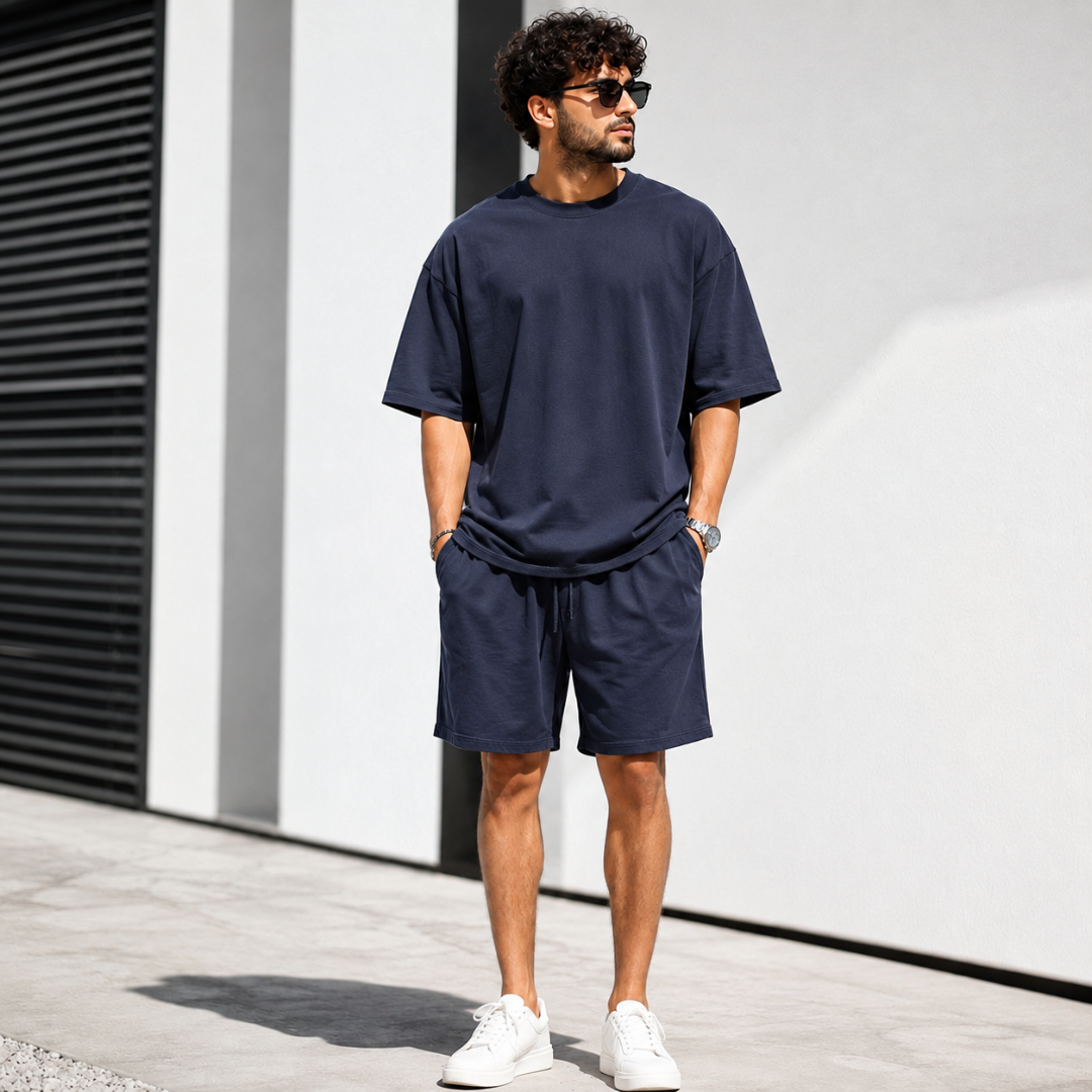 Ensemble deux pièces bleu marine homme t-shirt manches courtes et short
