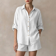 Ensemble femme chemise et short blanc, vue de face