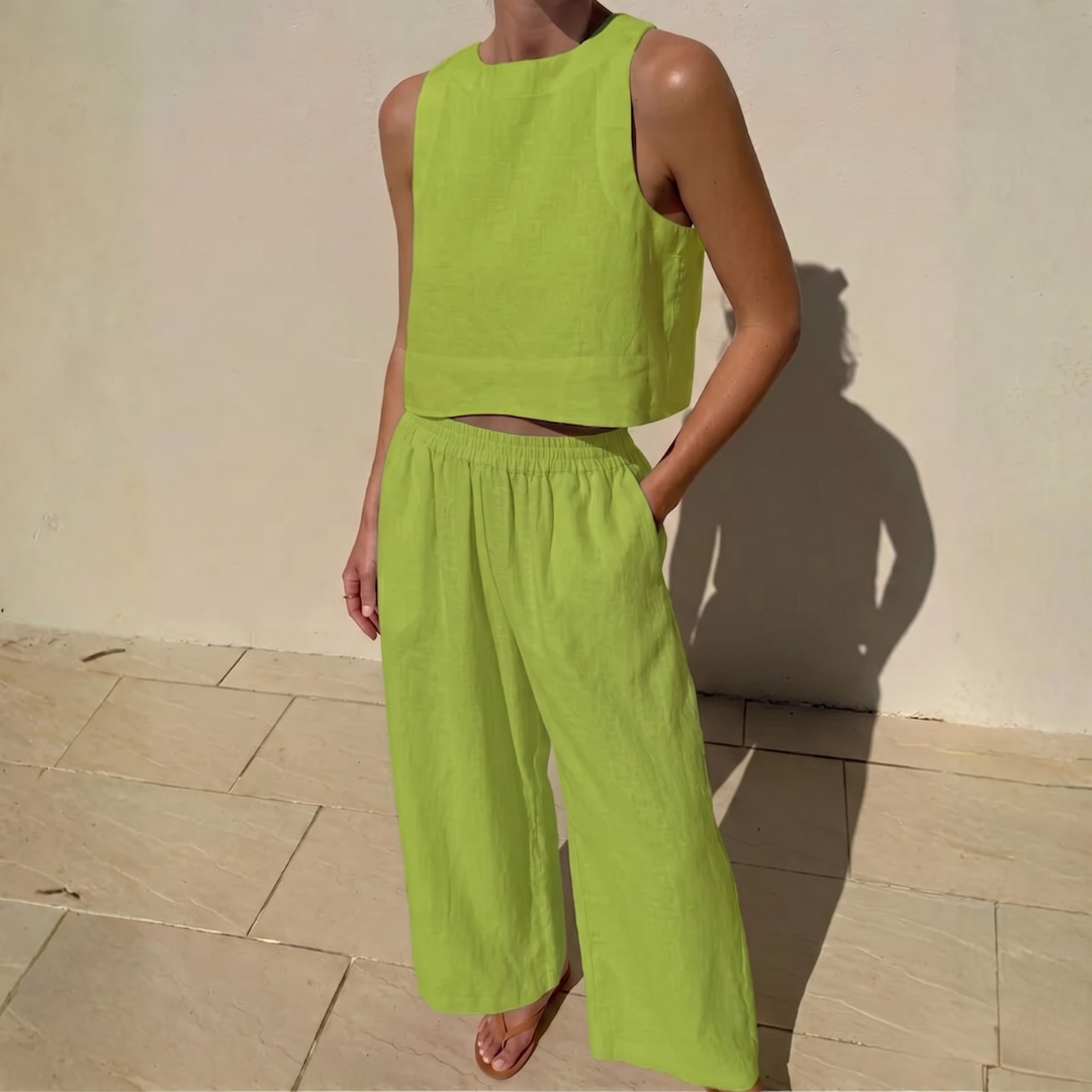 Ensemble deux pièces vert clair femme, silhouette estivale légère