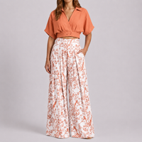 Ensemble Femme Deux Pièces Top Manches Courtes Pantalon Large Floral Été | Fiamma