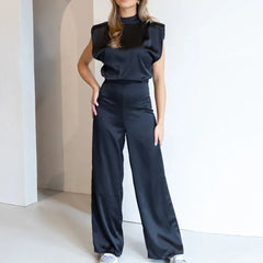 Ensemble noir femme, pantalon large et top sans manches, look raffiné