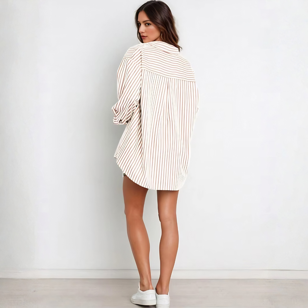 Ensemble Tiara abricot rayé, chemise et short, vue de dos