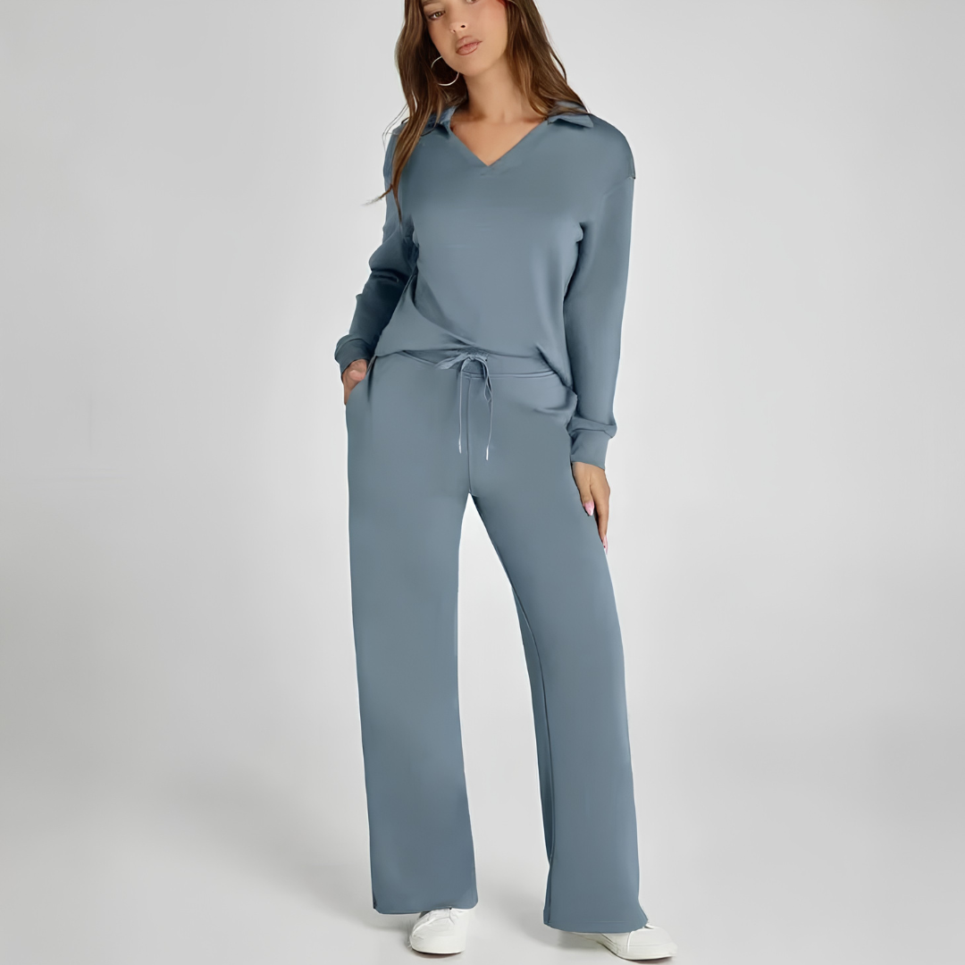 Ensemble loungewear femme bleu gris, vue de face complète