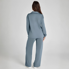 Ensemble Nova bleu gris, vue latérale pantalon large