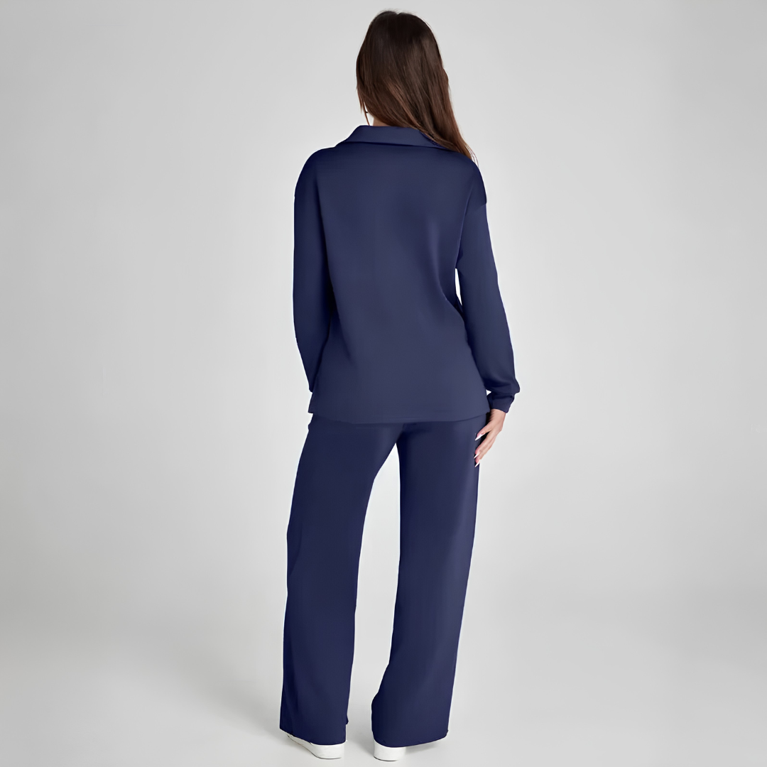 Ensemble Nova bleu marine, pantalon large taille élastique