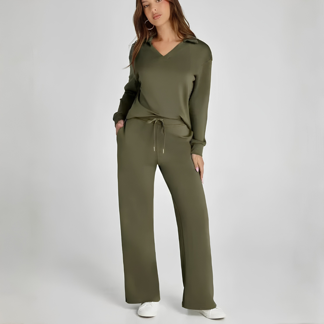 Ensemble loungewear femme vert foncé, vue de face