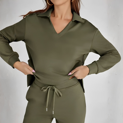 Ensemble Nova vert foncé, détail taille élastique et cordon