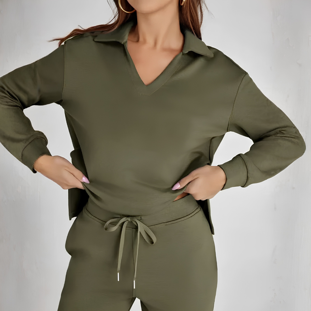 Ensemble Nova vert foncé, détail taille élastique et cordon