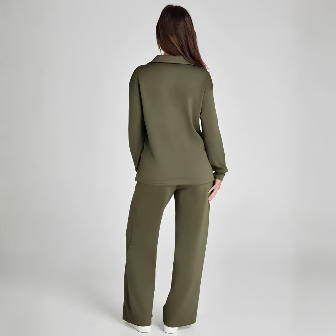 Ensemble Nova vert foncé, détail taille élastique et cordon