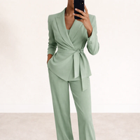Ensemble Tailleur Femme Blazer Ceinture Pantalon Large Chic | Emma