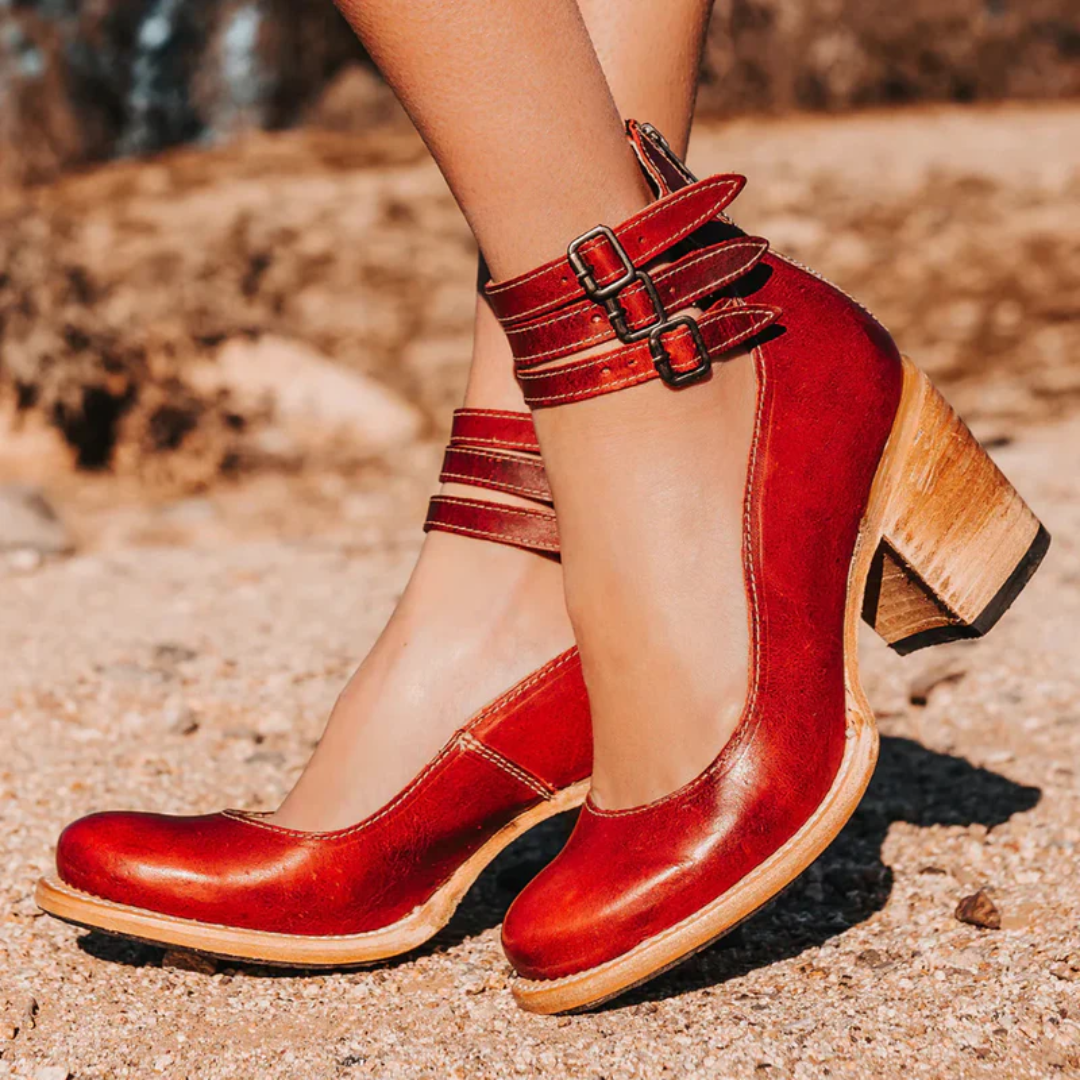 Escarpins Zora rouge vif talon bloc vue latérale