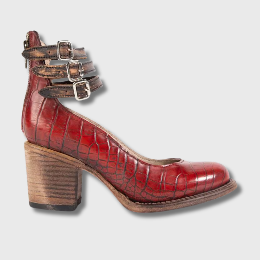 Escarpins Zora rouge imprimé crocodile portés vue lifestyle