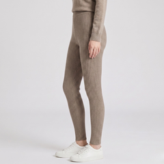 Legging femme côtelé beige vue de côté, longueur cheville