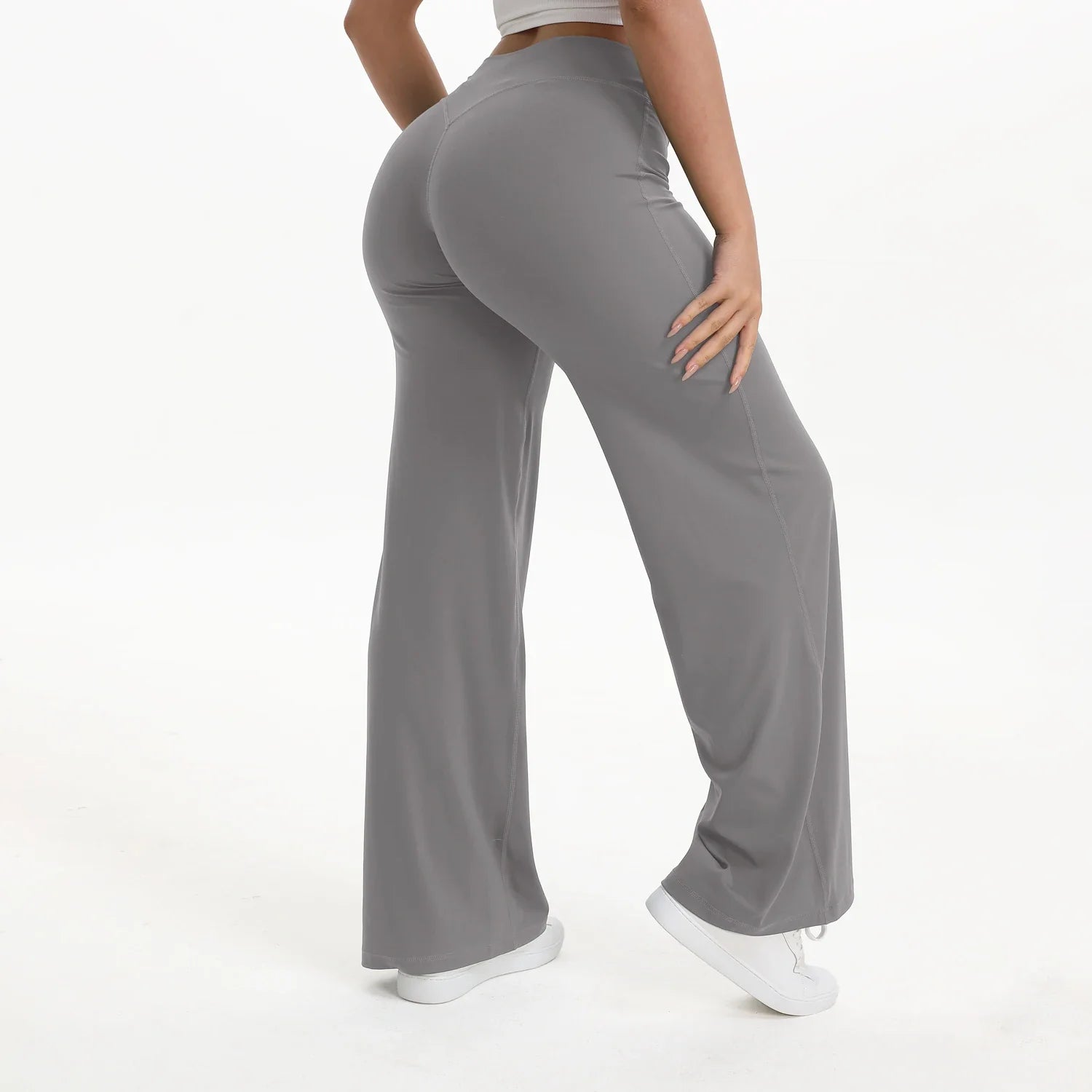 Legging flare gris moyen taille haute, look activewear