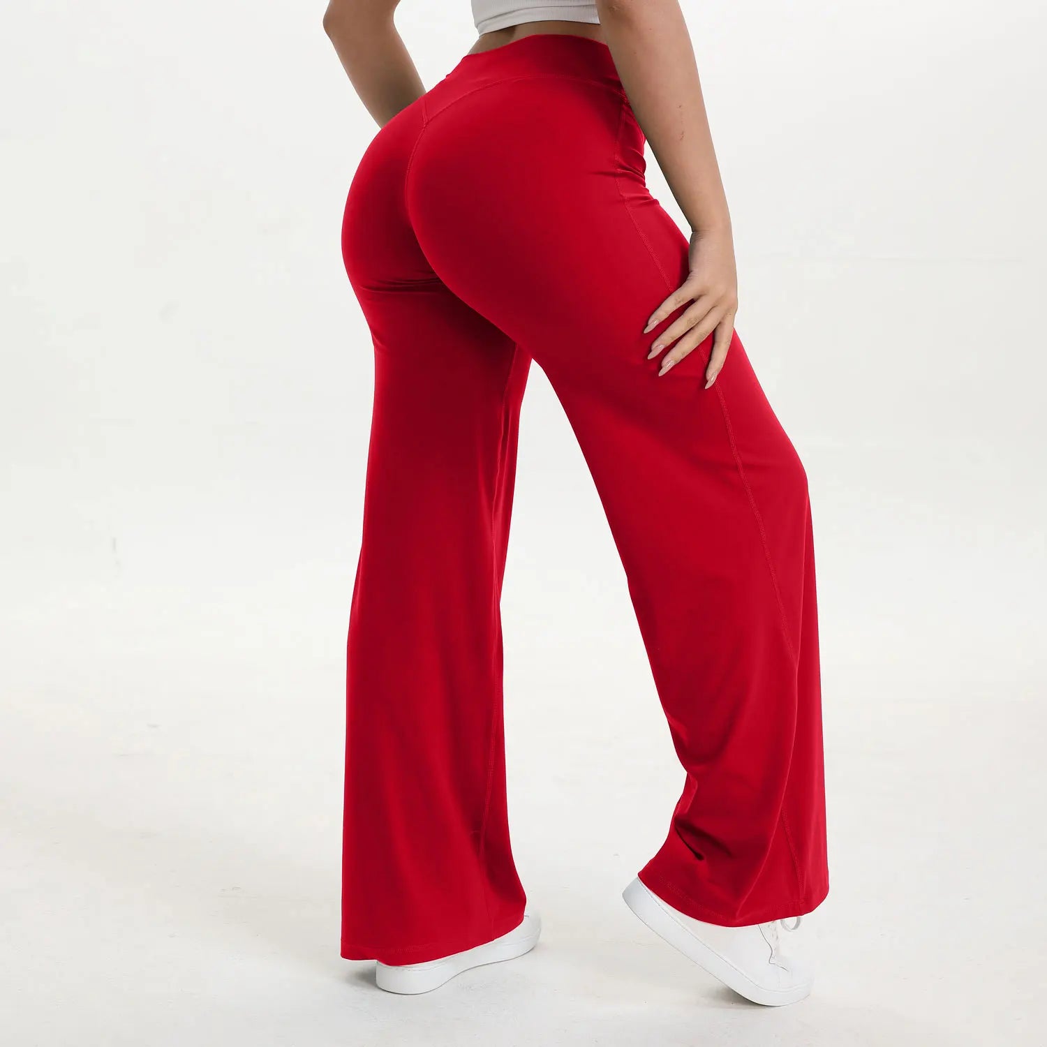 Legging flare rouge vif taille haute, jambe évasée