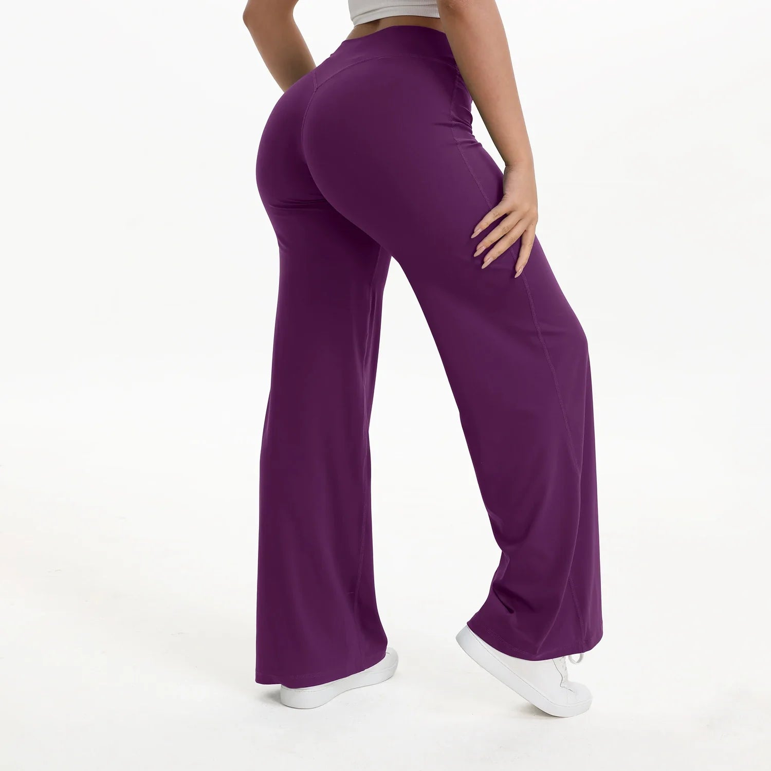 Legging femme yoga flare violet raisin, effet scrunch