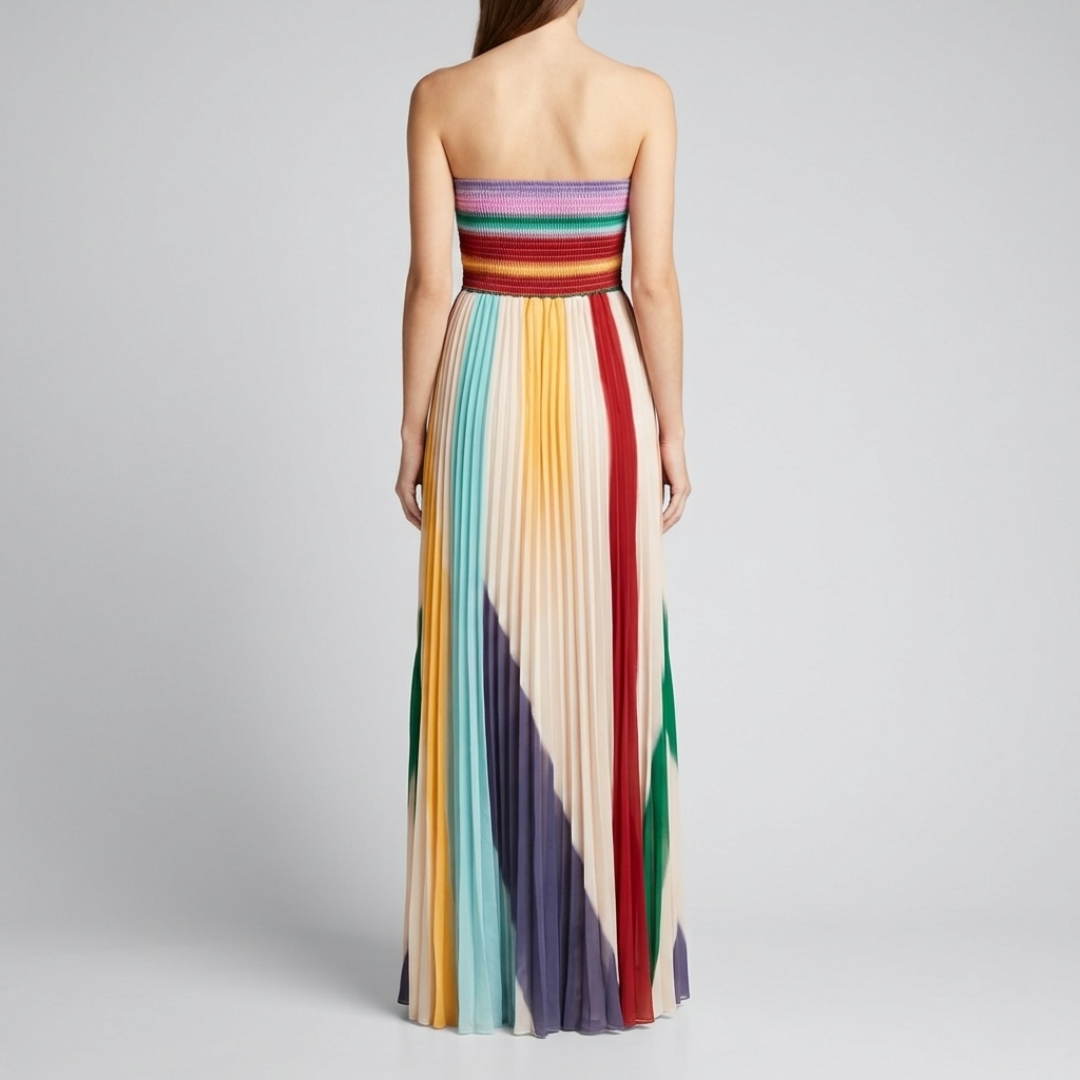 Robe femme maxi rayures colorées sans bretelles, style été bohème