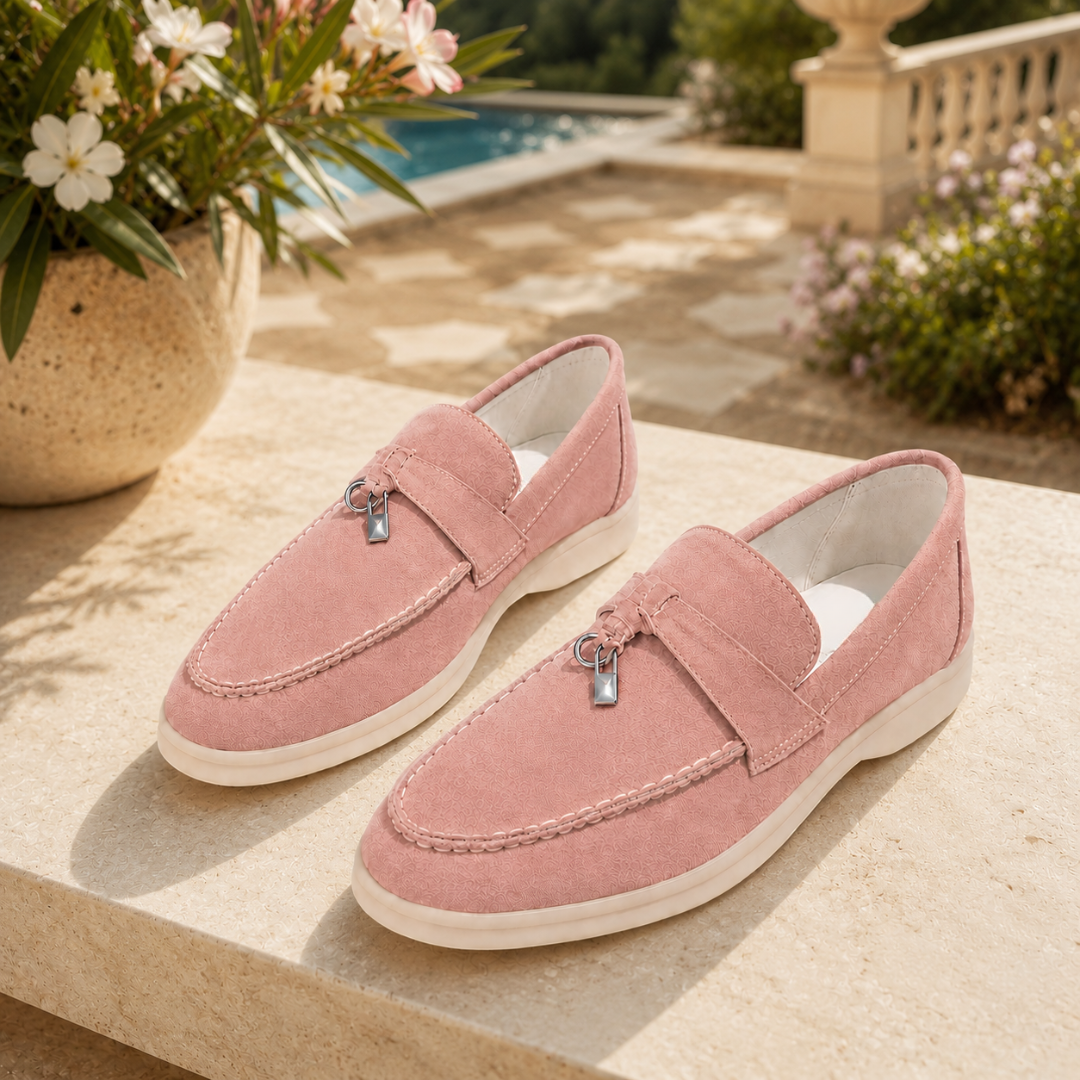 Mocassins femme rose poudré plateforme, vue de côté