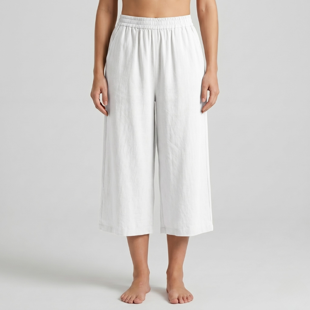 Pantalon culotte 3/4 blanc femme coupe fluide et légère