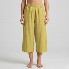 Pantalon culotte 3/4 jaune femme taille élastique casual
