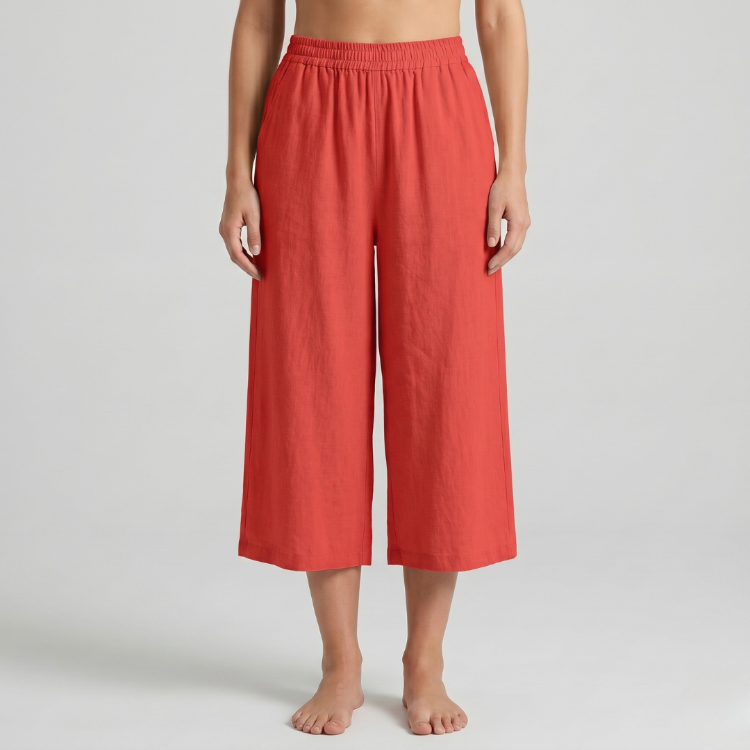 Pantalon culotte 3/4 rouge femme coupe large décontractée